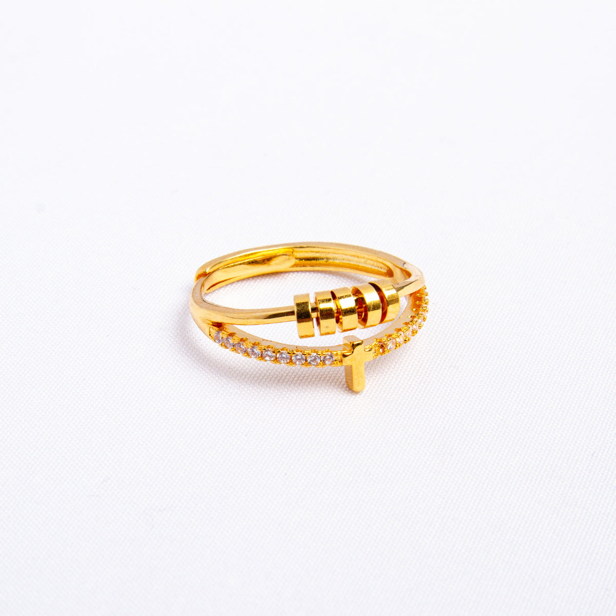 Anillo Anti Ansiedad Cruz Bañado en Oro 18K