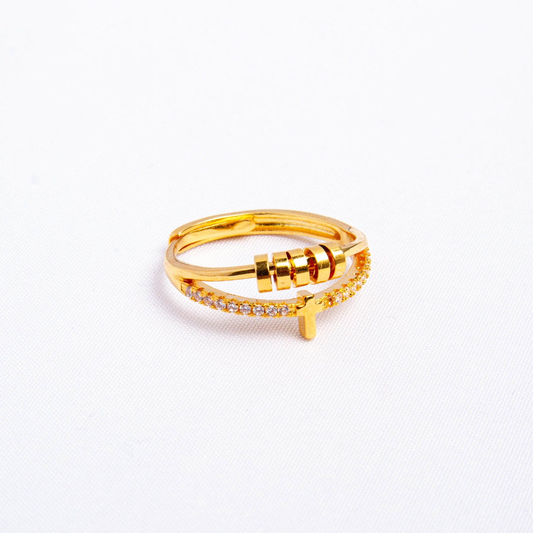 Anillo Anti Ansiedad Cruz Bañado en Oro 18K
