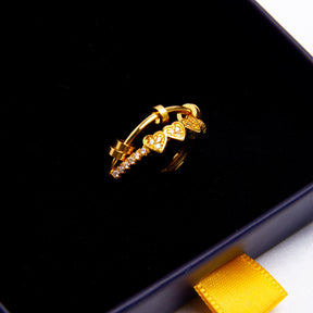 Anillo Antiestrés Tres Corazones Bañado en Oro de 18k