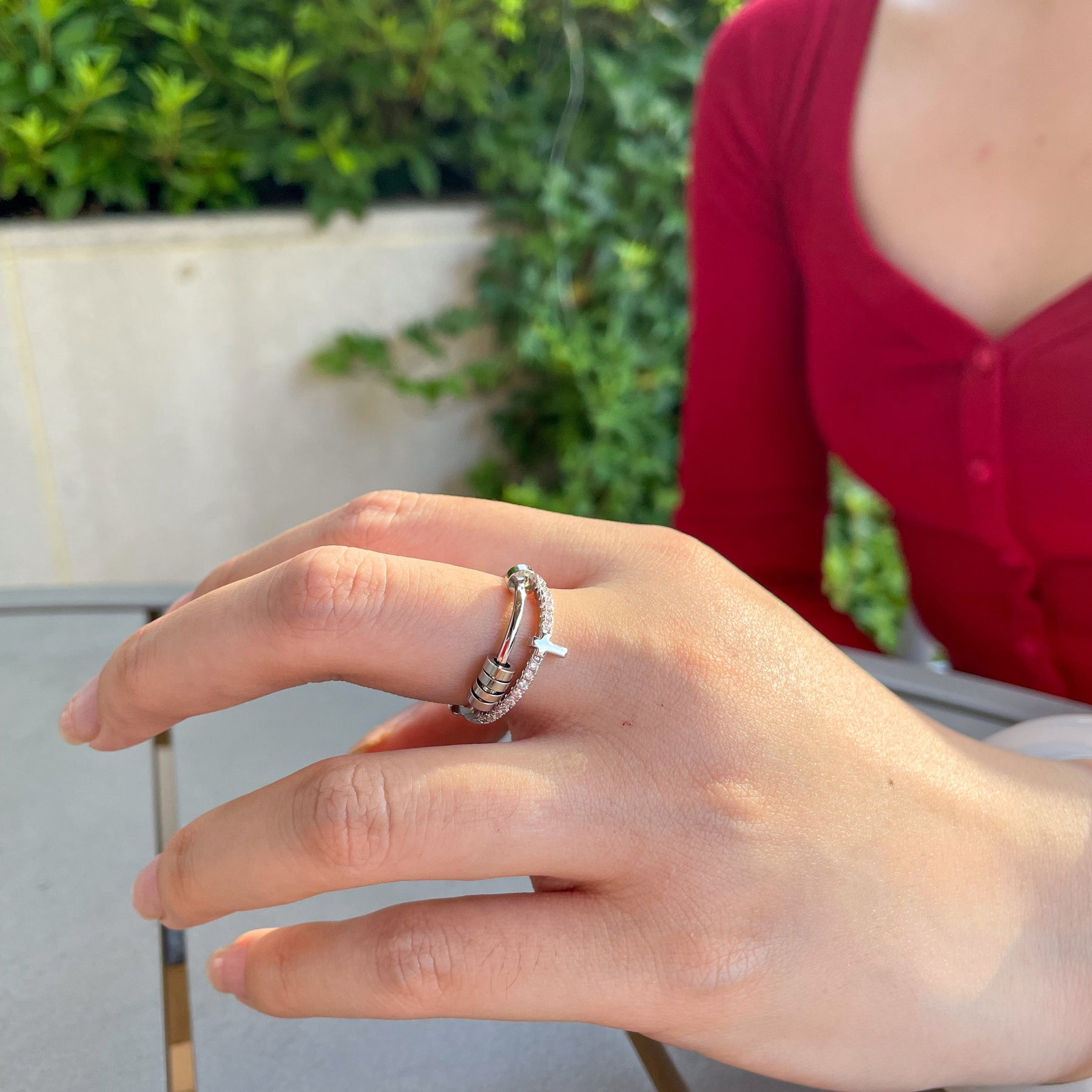 Anillo Anti Ansiedad Cruz Bañado en Oro 18K