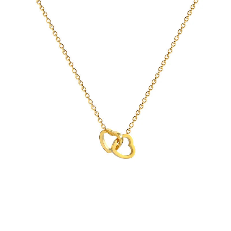 Hoy Es Tu Día - Collar Doble Corazones Entrelaçados Bañado En Oro 18k