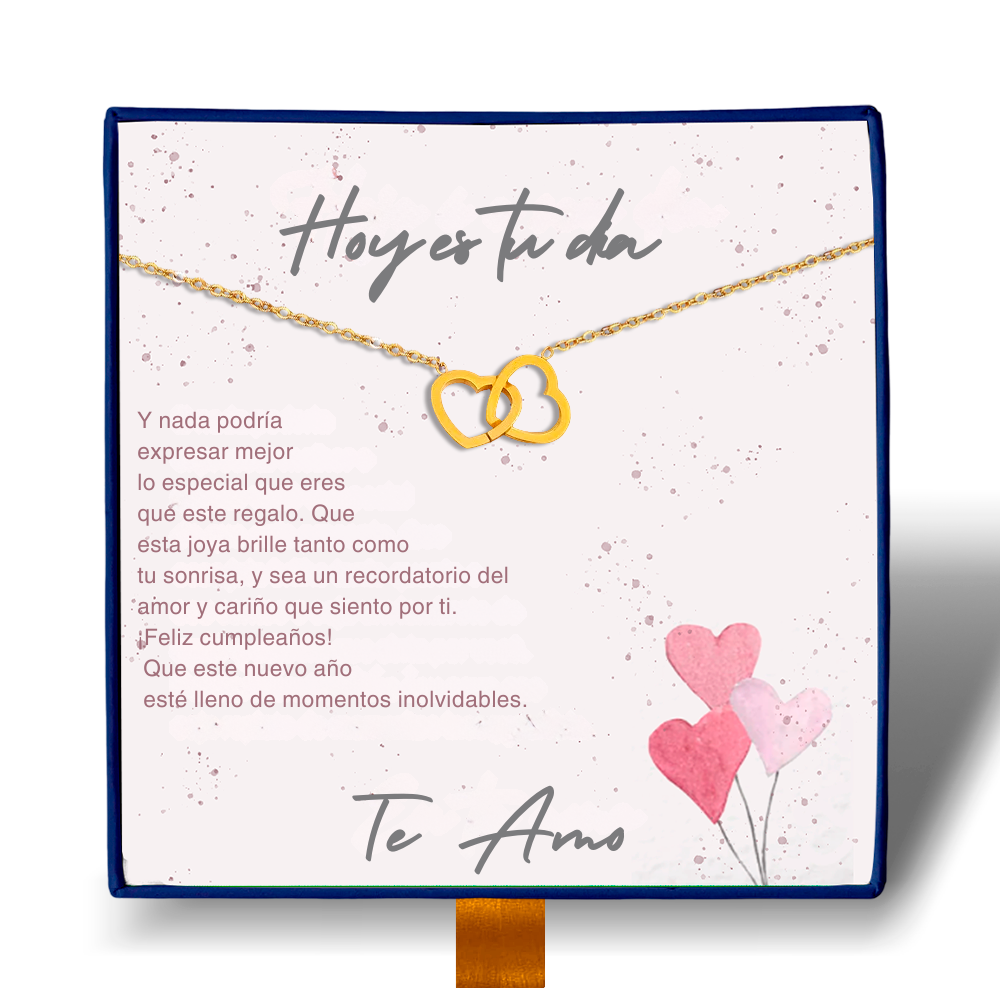 Hoy Es Tu Día - Collar Doble Corazones Entrelaçados Bañado En Oro 18k