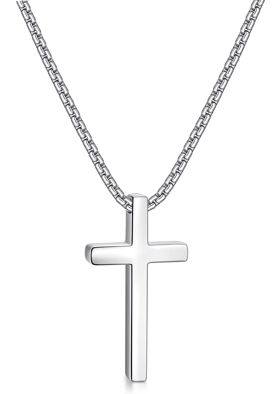 Collar Cruz Masculina Bañado en Oro Blanco 18k