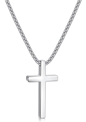 Collar Cruz Masculina Bañado en Oro Blanco 18k